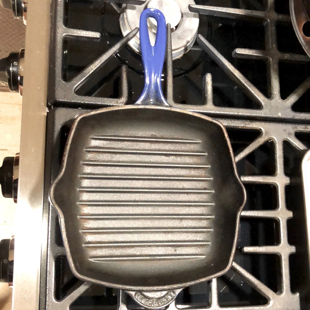 Vintage Le Creuset Blue 8" Square Enameled Cast Iron Grill Pan Skillet #20